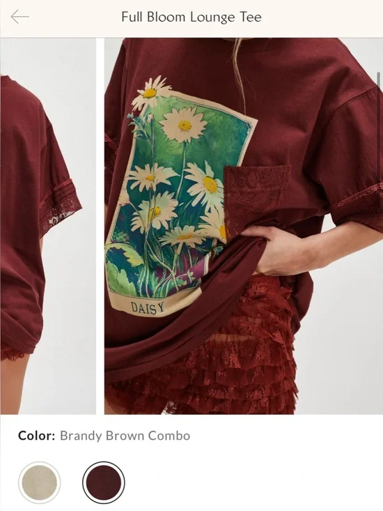 NWT Free People FP Intimately Full Bloom Lounge Tee - Brandy Brown Combo - small - Picture 5 of 9